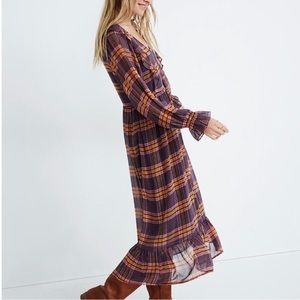 Madewell Sheer Plaid Full-Sleeve Ruffle Dress